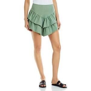 Mother Women's Tiered Green Ruffled Mini Skirt 27